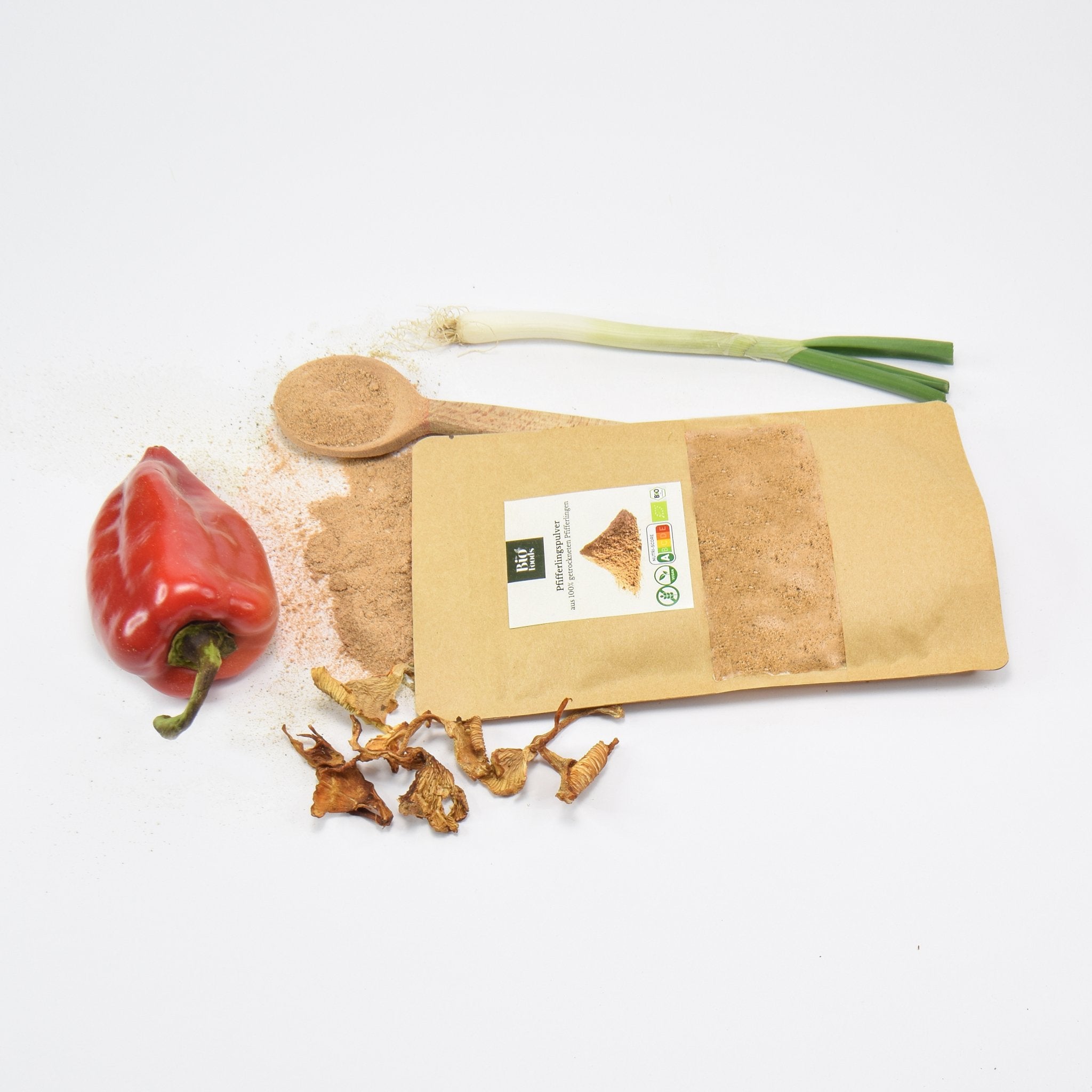 A package of organic Chanterelle Powder on the table - The Bio Foods