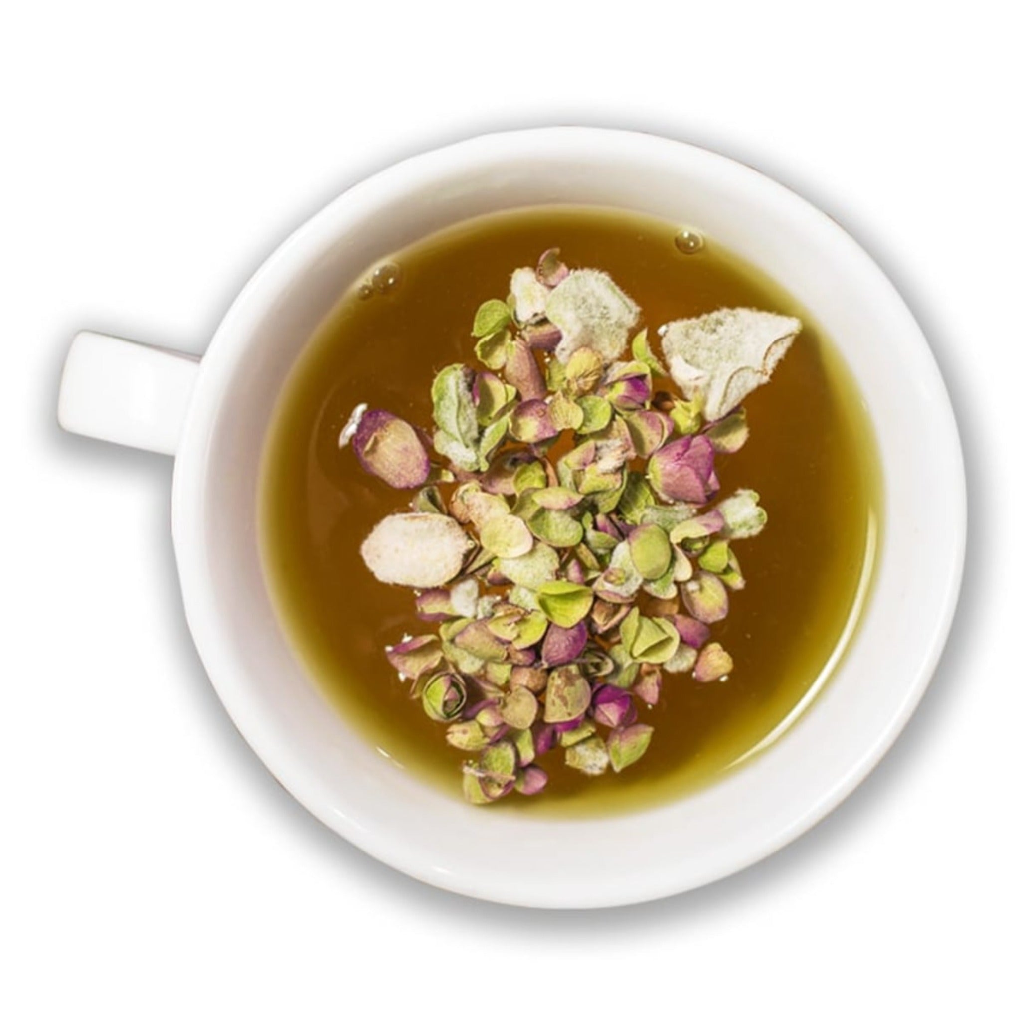 A cup of organic dittany tea - leaves in a hot water.