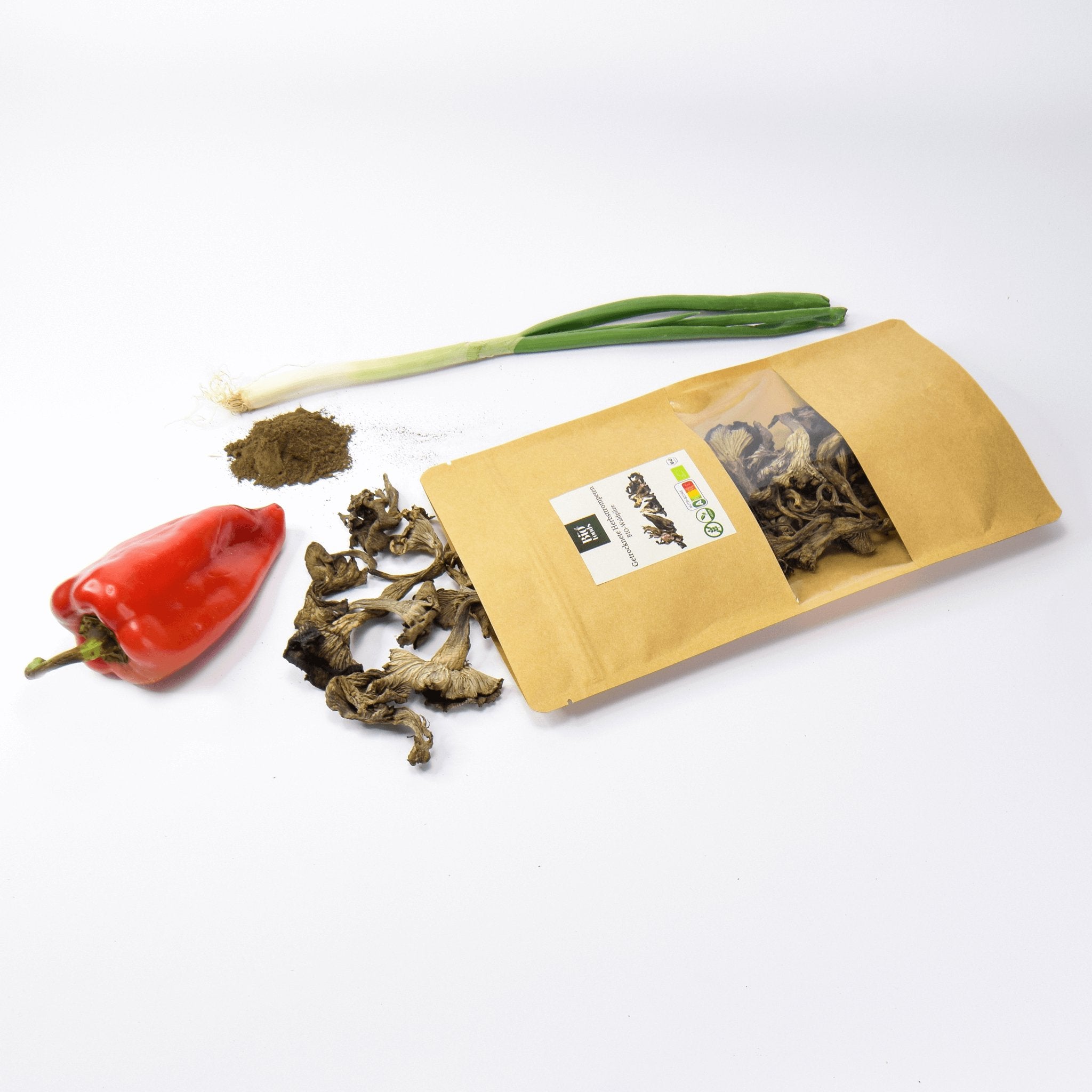 Organic Dried Black Trumpet mushrooms on the table - The Bio Foods