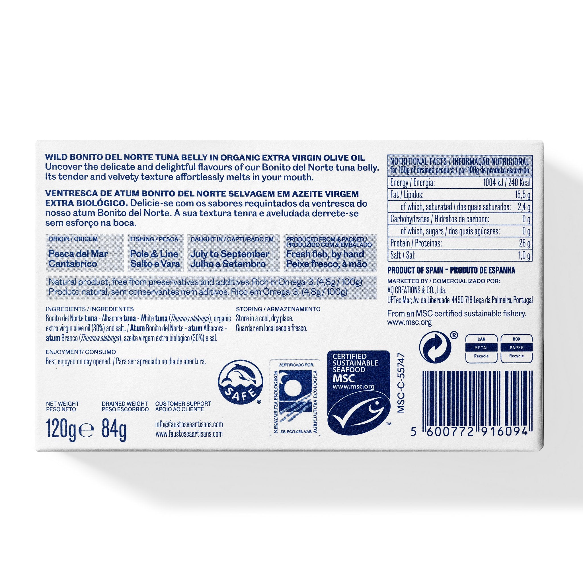 Wild Tuna Belly in Organic EVOO | Bonito del Norte Tuna | The Bio Foods Online