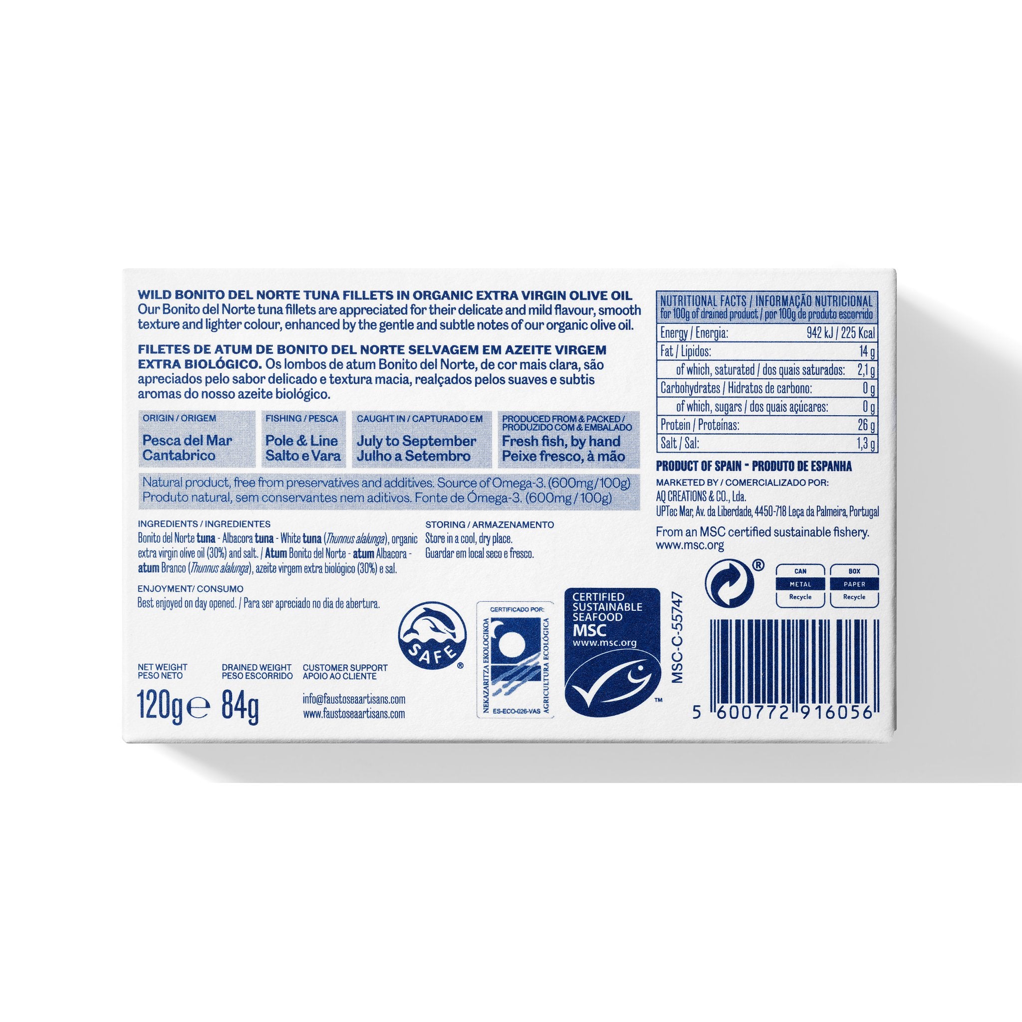 A does of wild Tuna Fillets in Organic EVOO in elegant paper box | Bonito del Norte Tuna | The Bio Foods Online