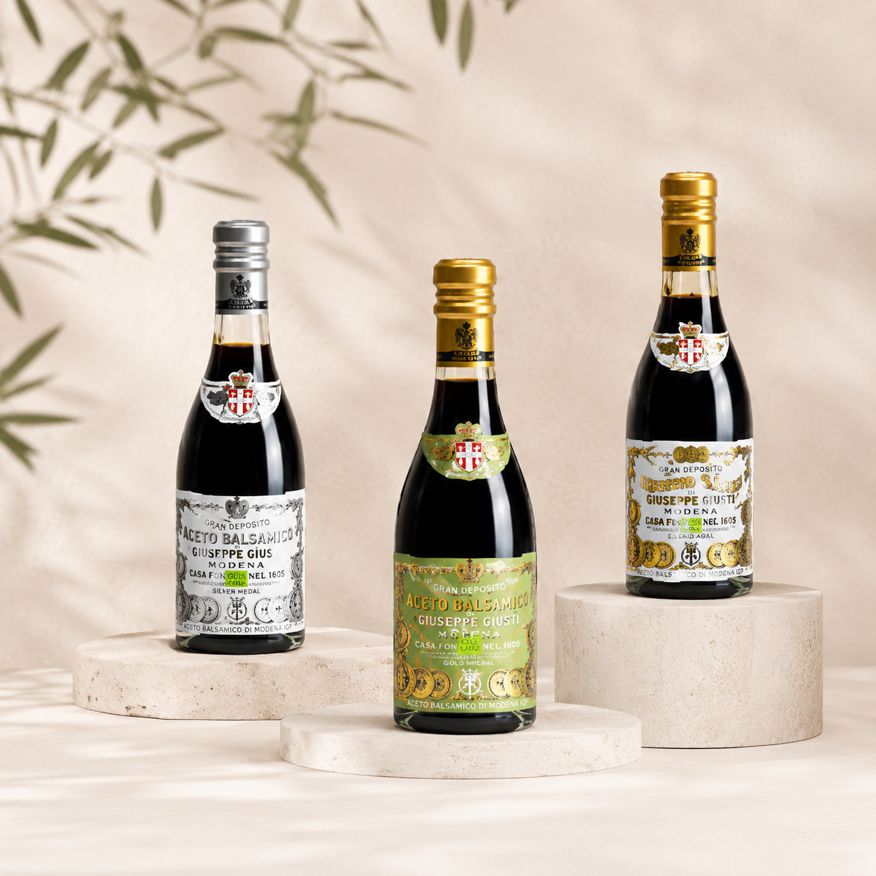 Elegant balsamic vinegar showcase in warm tones