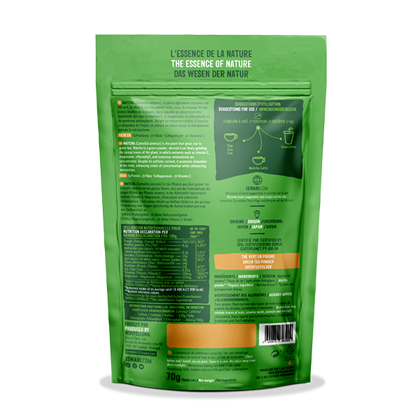Vibrant green organic matcha powder from Japan, rich in antioxidants, vitamin C, and magnesium