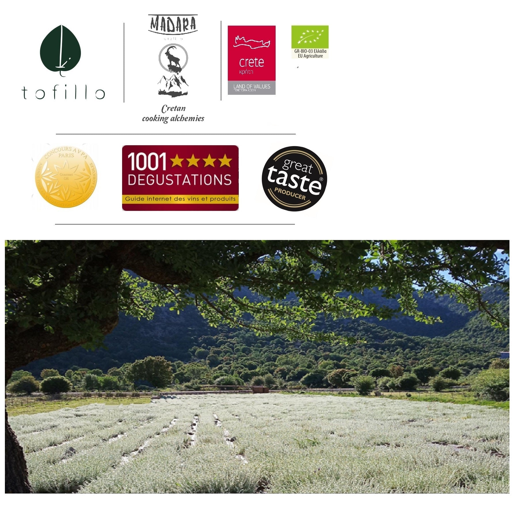 Organic Cretan herbs and tea from Tofillo available at The Bio Foods. Great taste awards. 